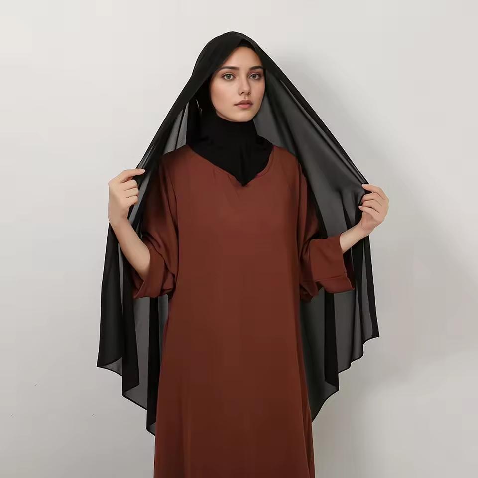 Новейший платок-хиджаб из высококачественного шифона однотонной расцветки 2 в 1 с никабом, мгновенный головной платок и подшапочник для мусульманки