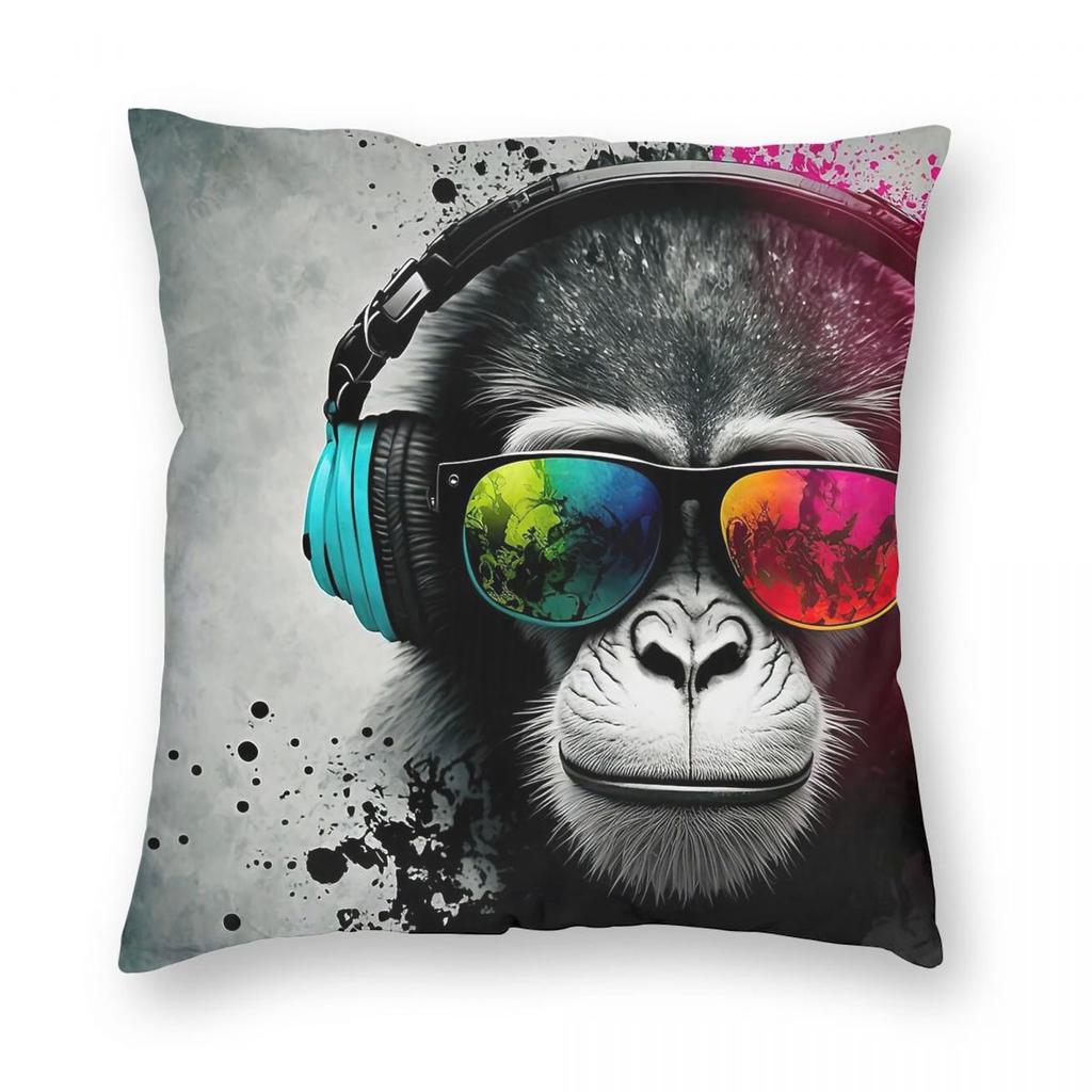 Monkey Headphones Sunglasses Dj Pillowcase Polyester Linen Velvet Creative Zip Decorative Pillow Case Home Cushion Cover
