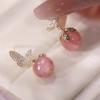 Милые и игривые розовые серьги-бабочки с микроинкрустацией цирконом для девочек