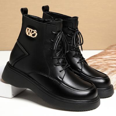 Женские ботинки Мартин в британском стиле, новые осенне-зимние одинарные ботинки из мягкой кожи на плоской подошве, черные ботинки на платформе, короткие ботинки