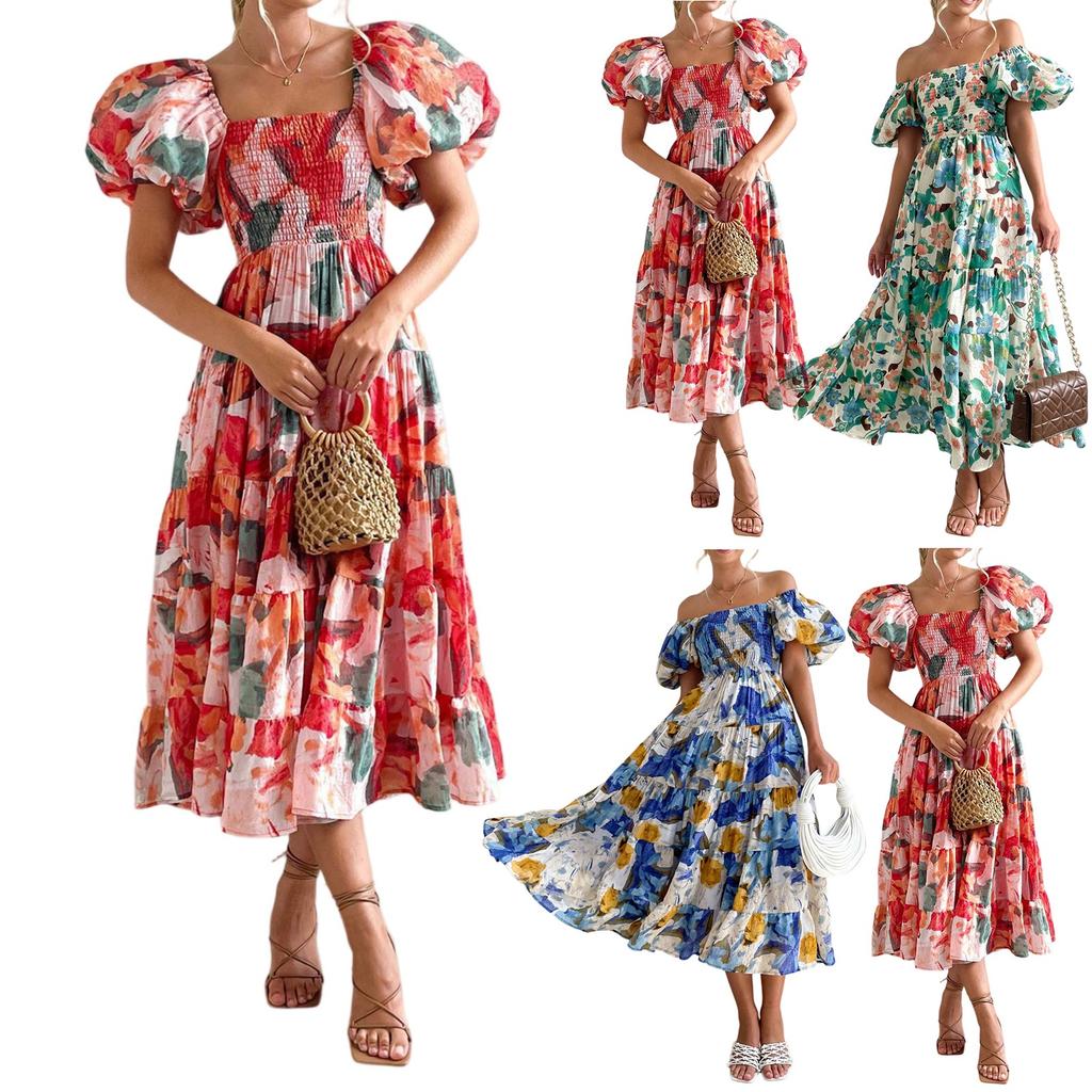 Ladies Summer Fashion High Waist Off Shoulder Dress