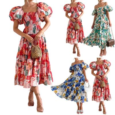 Женское летнее модное платье с высокой талией и открытыми плечами