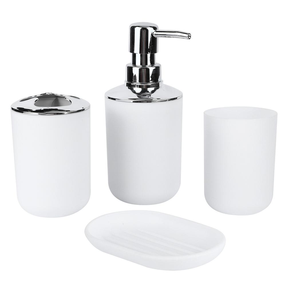 4Pcs Set Bathroom Kit Accessory Plastic Lotion Bottle Storage Cup Rinse Cup Soap Dish