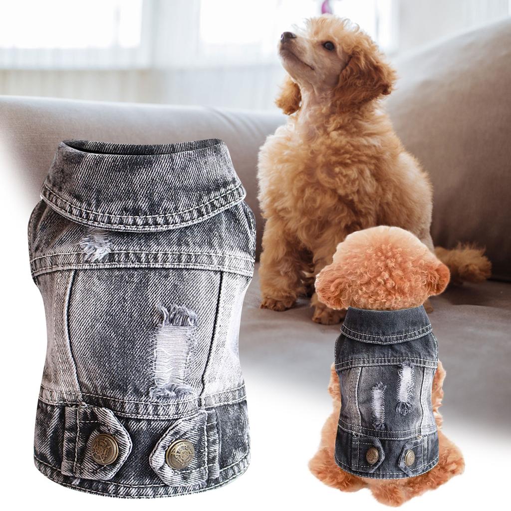 Denim Vest Jacket T-Shirt Cute Puppy Clothes, Comfortable Cool Clothing For Small Dogs