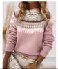 Winter Round Neck Color Blocked Loose Fashion Pullover Knitted Sweater Top For Women