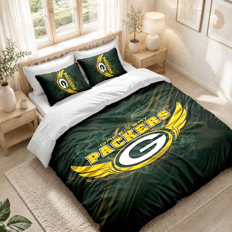 Bedding Set 1 Duvet Cover 2 Pillowcases Green Bay Packers Print Bedroom Home Decoration