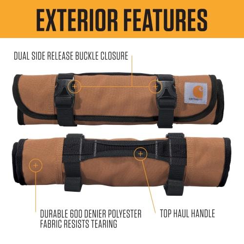 carhartt 18-Pocket Utility Roll, Durable Waterproof Tool Organizer Roll Bag, Essential Tool Roll (Black)