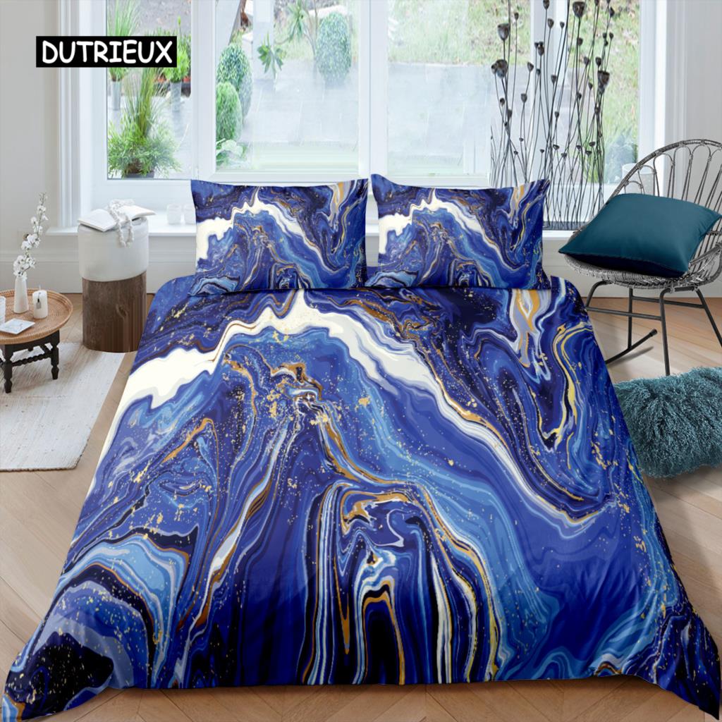 Пододеяльник Chic Marble Duvet Cover Microfiber Mint Gold Glitter Turquoise Комплект постельного белья Abstract Aqua Blue Quilt Cover Single Twin Full Size