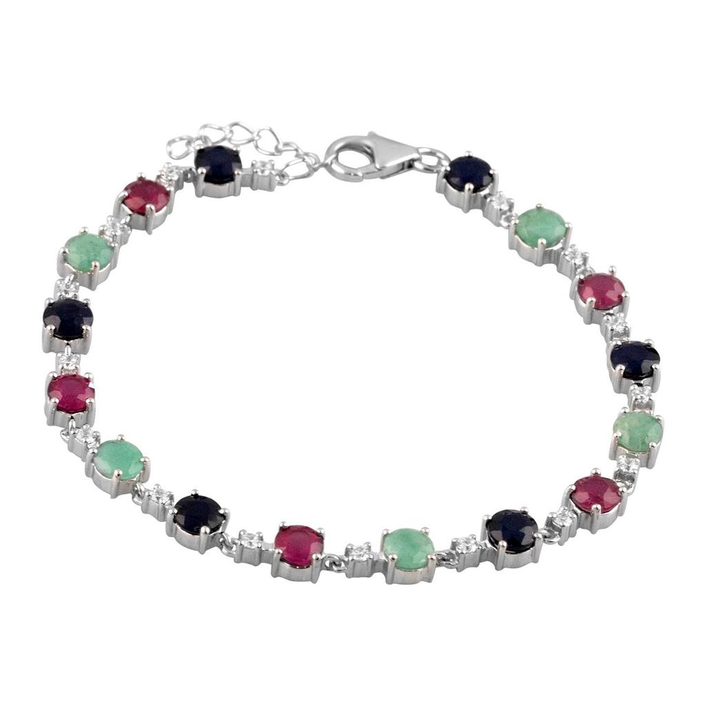 Silver Bracelet with 11.394ct Natural Sapphire, Emerald, Ruby (2106951)