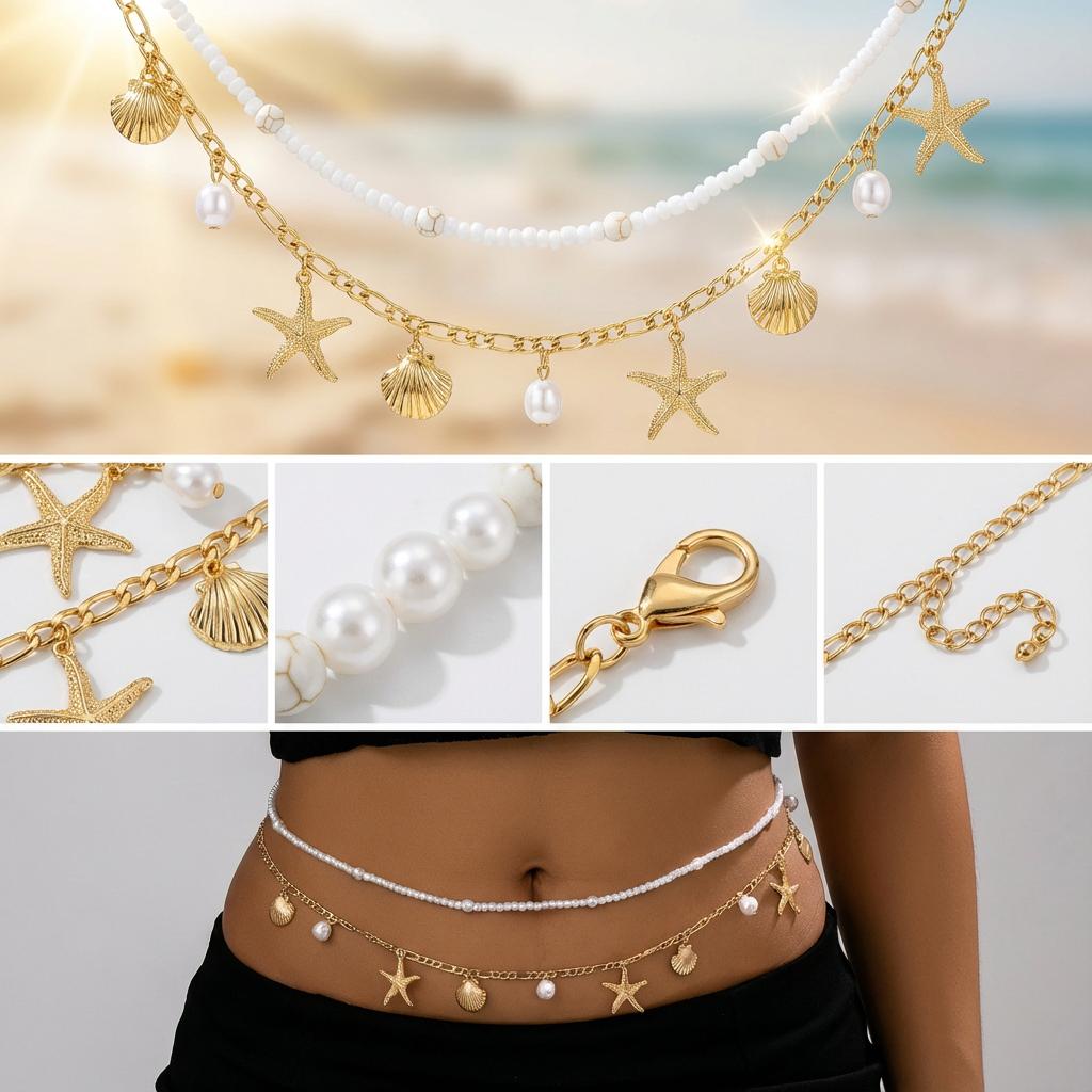 Fashion Bohemian Waist Chain for Women Sexy Layered Tassel Starfish Shell Belly Chain Summer Beach Bikini Body Charm Jewelry