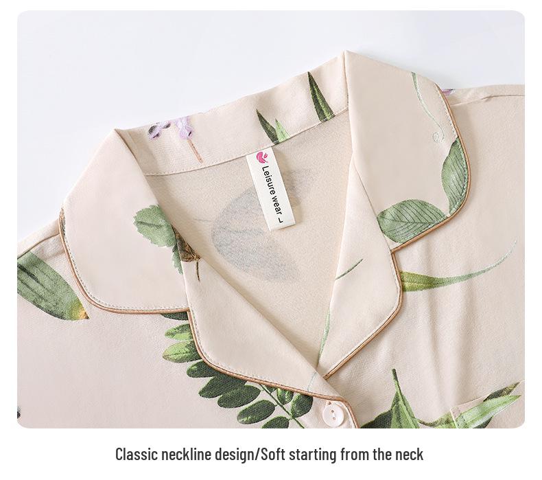 Женский хлопковый пижамный комплект - С длинным рукавом, Длинные брюки, Повседневный тонкий кардиган, Весенне-осенняя одежда