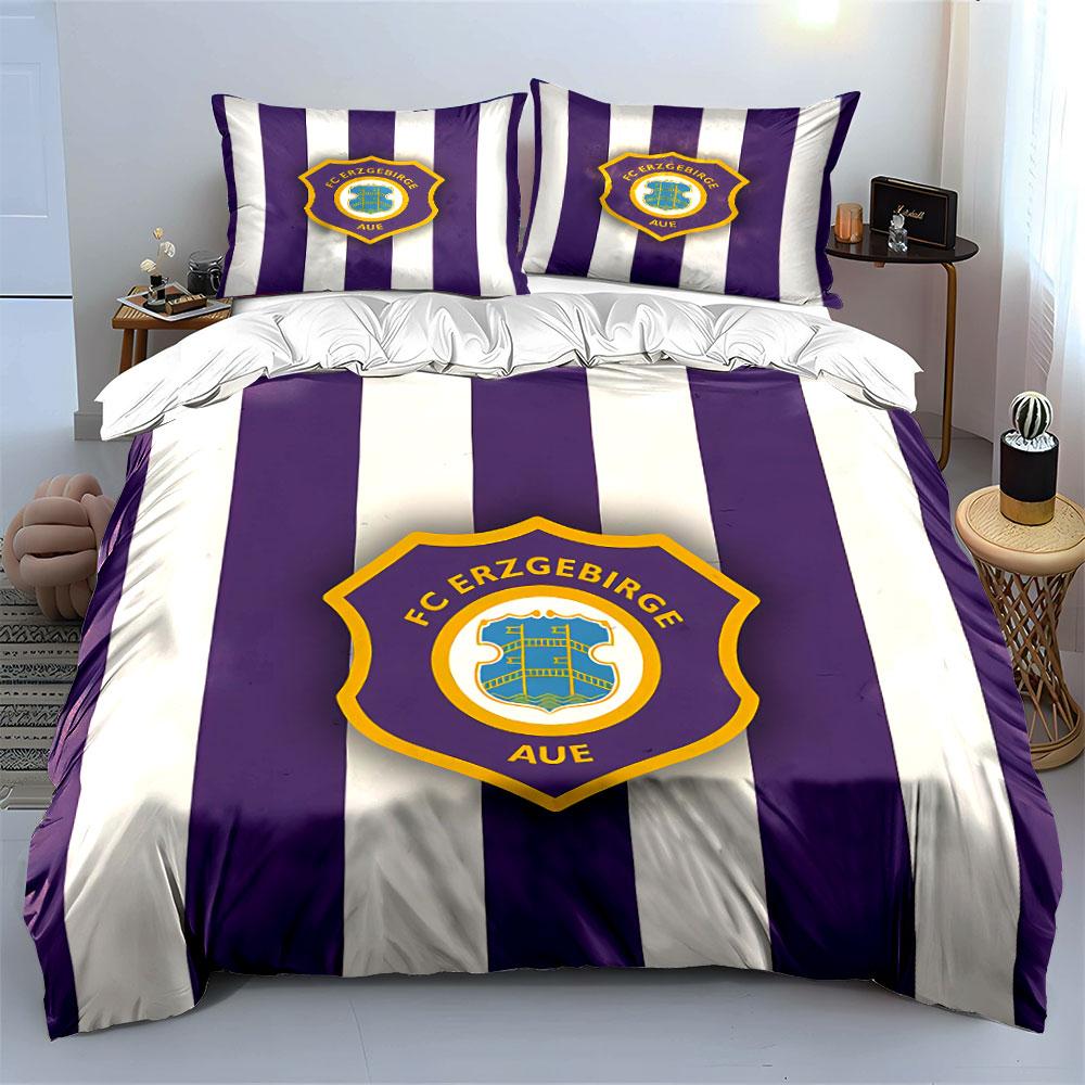 Purple Striped FC Erzgebirge Aue Bedding Duvet Cover Set Duvet Cover Pillowcases (1*Duvet Cover 2*Pillowcases, without duvet insert)
