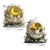 Easter Bunny Ornament 2D Flat Acrylic Moon Flower Colorful Egg Rabbit Table Sign Spring Home Office Living Room Bedroom Desktop Decoration