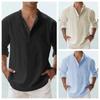 Новые рубашки из хлопка и льна для мужчин Повседневные рубашки Легкие рубашки с длинным рукавом Пляжные рубашки Henley Гавайские футболки для мужчин