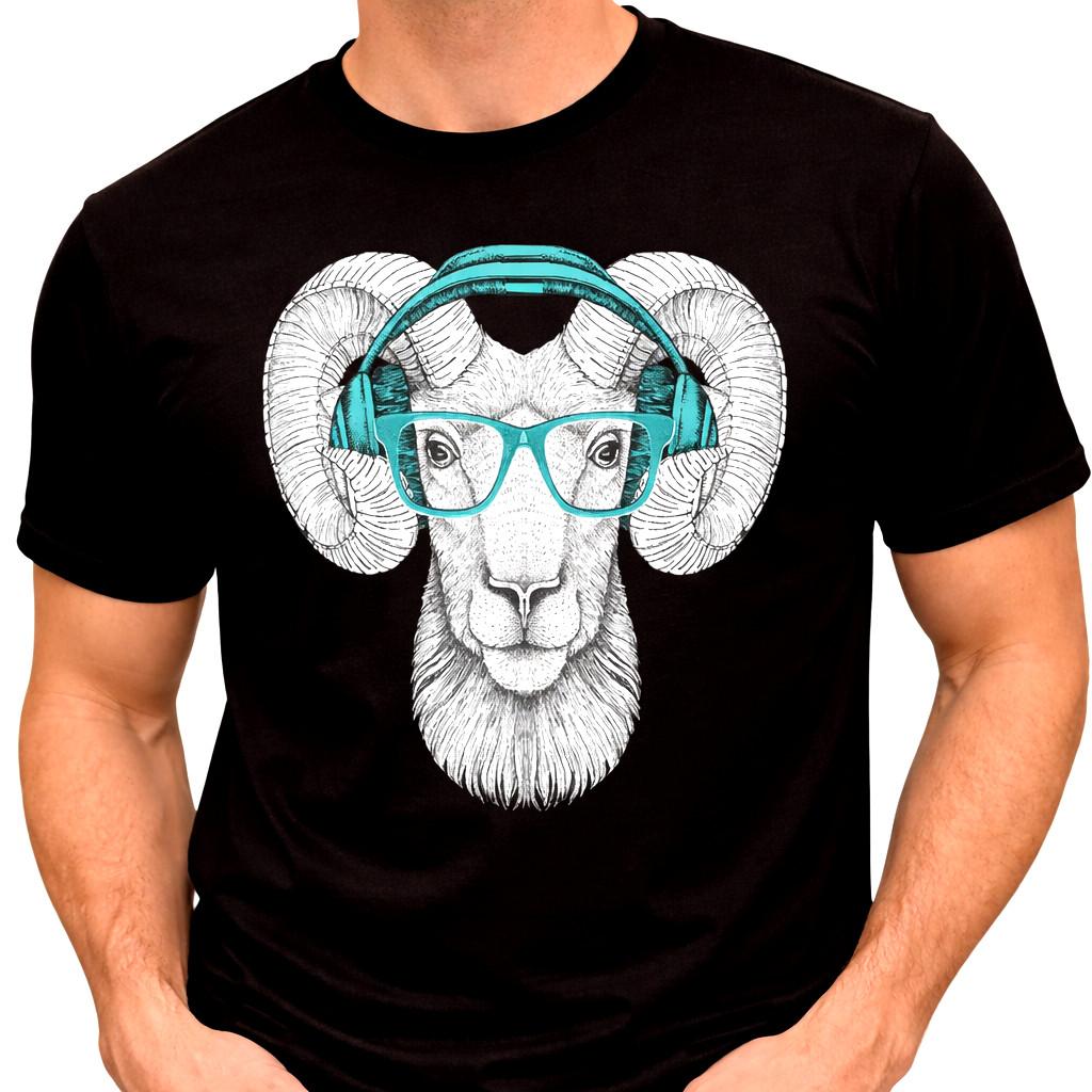 Ram Headphones Glasses T Shirt Funny Animal Music Lover Gift Novelty Graphic Tee