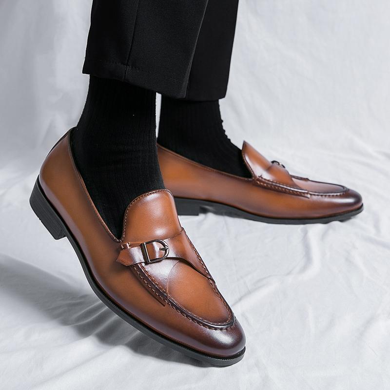 New Men Fashion Gentleman Monk Strap Business Leather Shoes Male All Match Dress Wedding Prom Homecoming Footwear Zapatos Hombre