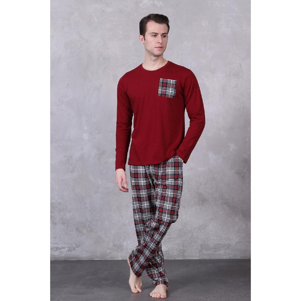 Мужской пижамный комплект с принтом в клетку, с длинным рукавом, с карманами, сезонный 100% хлопок, комплект для приданого, мягкий