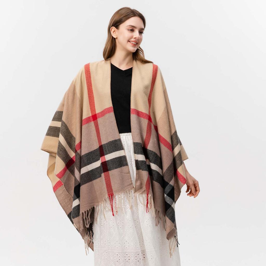 Shawl Imitation Cashmere Knitted Scarf Split Fork Oil Painting Cape Cloak Outside