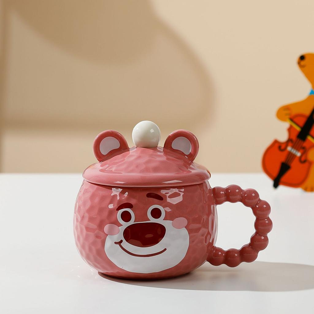Cartoon Animal Ceramic Mug with Lid Office Coffee Milk Tea Water Cup Cute Children Breakfast Cups Household Drinkware