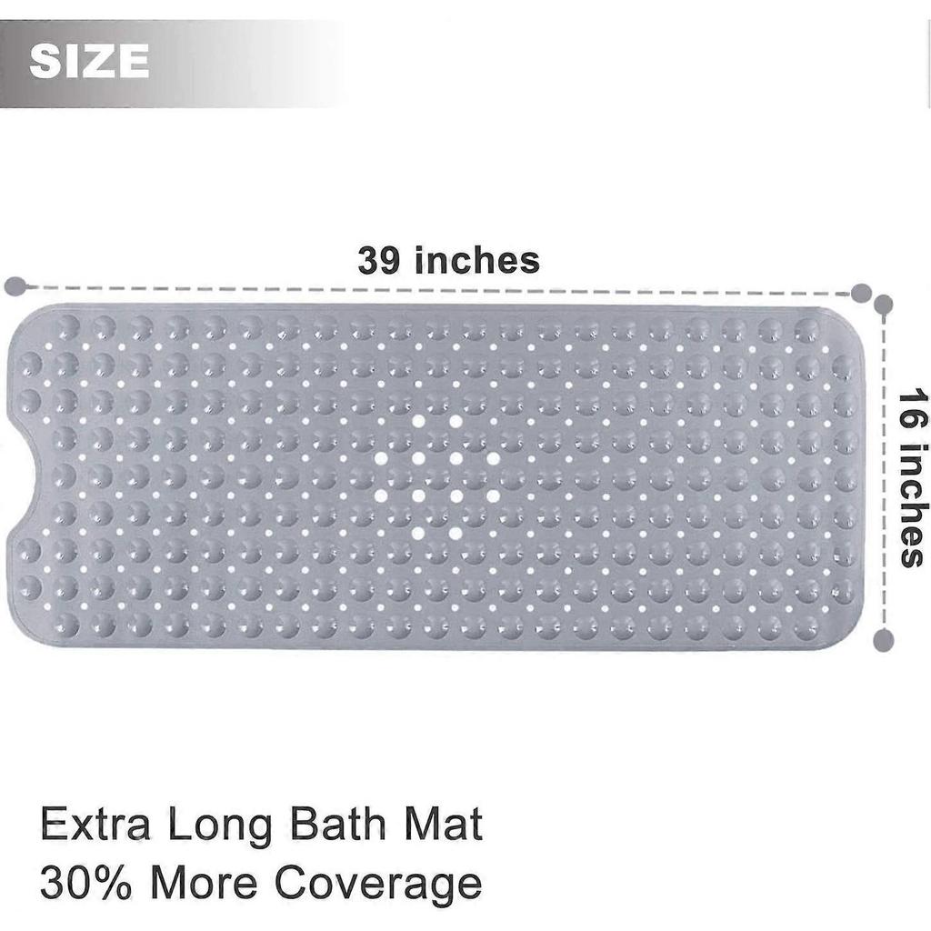 Bathtub Mats for Shower Tub Extra Long Non-Slip Bath Mat, 39 x 16 Inch Shower Mat with Drain Holes