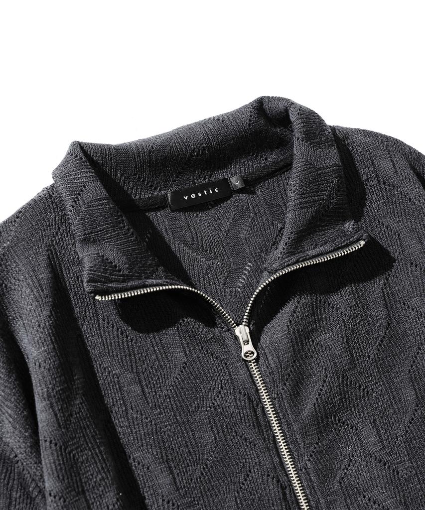 VASTIC Comb Pattern Knit Zip-Up_Charcoal