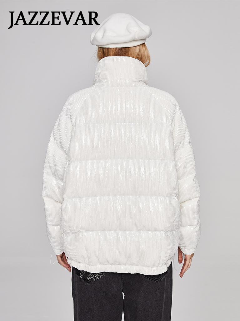 JAZZEVAR Пуховик с пайетками в тяжелом промышленном стиле, новый зимний женский пуховик среднего и длинного размера