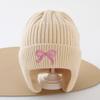 2pcs Windproof Beanie Embroidered Bow Knited Hat Cozy Kids Earflap Hats  Ages 3-6Y
