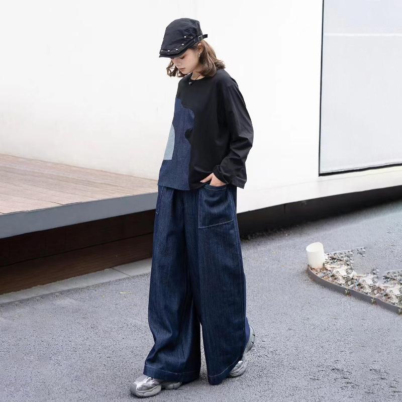 High Elastic Waist Solid Color Long Wide Leg Denim Pants Women Fashion Tide 2025 Spring Autumn New Jeans One Size Office Lady Jean