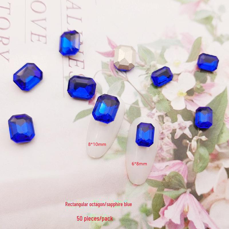 Прямоугольные восьмиугольные наклейки для дизайна ногтей - хрустальные стеклянные бриллианты и цветные сахарные камни
