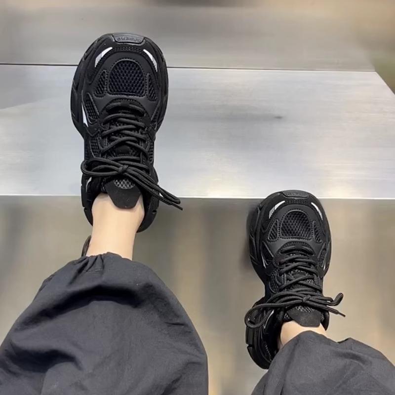 Женские легкие черные сетчатые кроссовки Dad Shoes — кроссовки с мягкой подошвой для бега на весну и осень 2024 г.