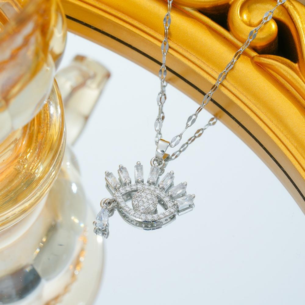 Elegant Female Crystal White Zircon Stone Evil Eye Skeleton Pendant Necklace Vintage Gold Silver Color Wedding Jewelry For Women