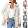 Женские твидовые пиджаки, повседневные, с длинным рукавом, двубортные, с открытым передом, клетчатые пиджаки