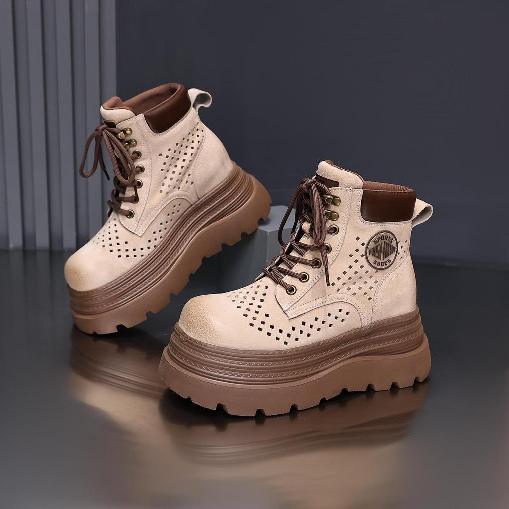 Женские ботинки на толстой подошве 8 см, дутые ботинки из ревеня для лета 2025 года, новые популярные повседневные ботинки, универсальные короткие ботинки, одинарные ботинки для женщин.