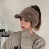 Women Autumn Winter Knitting Baseball Hat Letter Design Earflap Plush Warm Hat Outdoor Sport Windproof Ponytail Hat