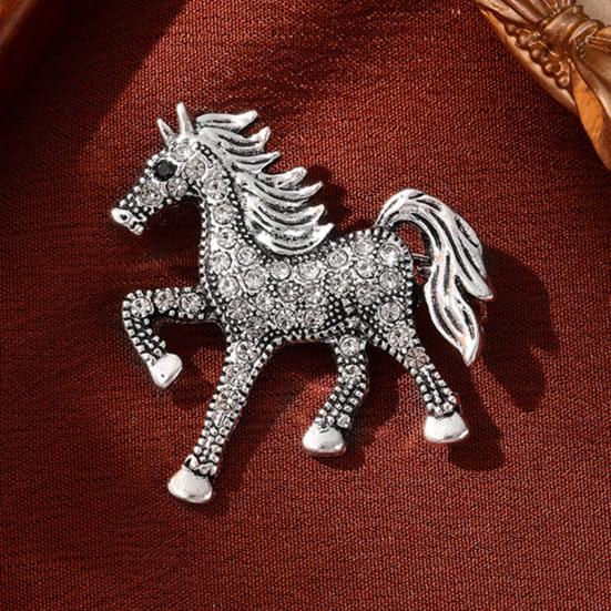 Yousheng Retro Horse Brooch Rhinestone Inlaid Horse Pin Zodiac Year Animal Brooch Men Women Suit Accessory for Handbag Clothes Decoration