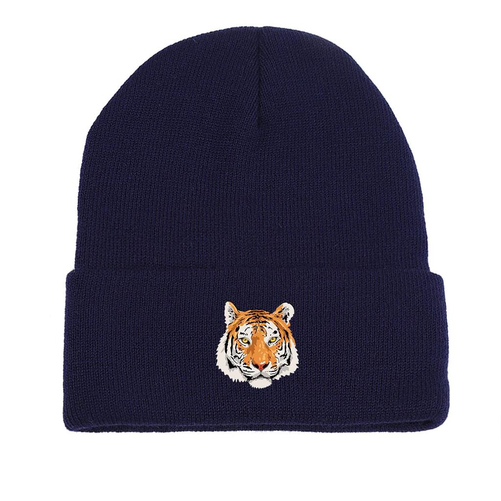 Tiger Warm Knit Cap Beanie, Animal Skull Cap Cozy Slouchy Solid Color Headwear Knitted Hat Beanie