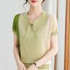Women's Summer Knitted Shirt Thin Ice Silk T-shirt Knitted Short Sleeve Contrast Color Western Style Top