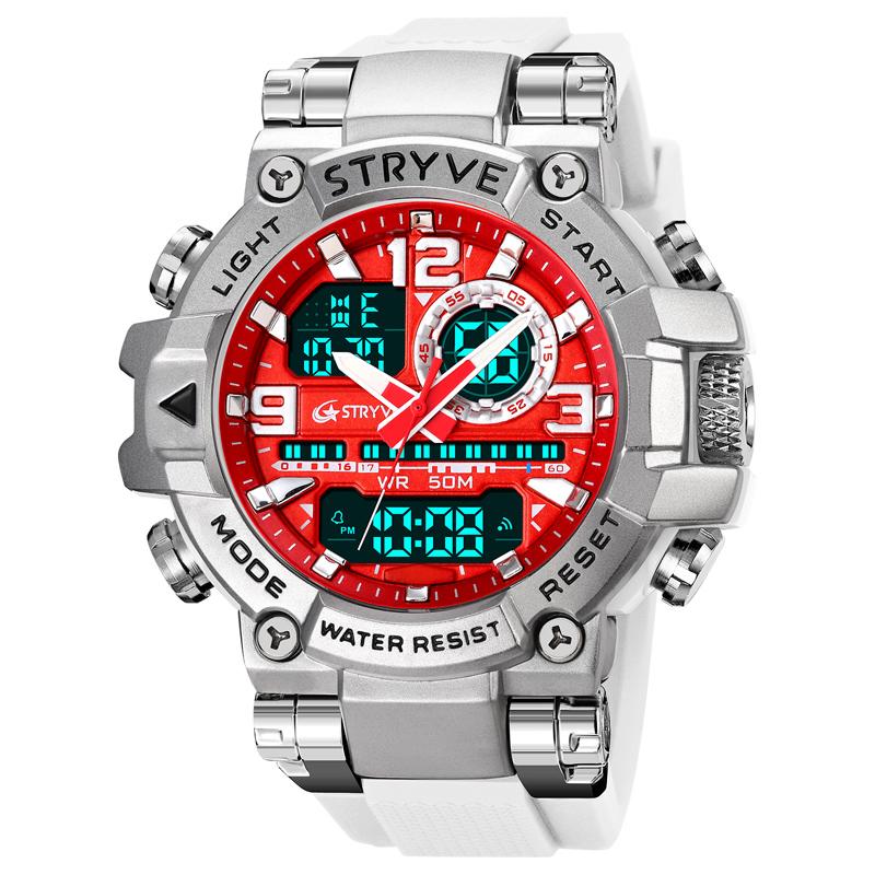 Модные Мужские Часы STRYVE 8025 Роскошные Водонепроницаемые 50M для Мужчин с Аналогово-Цифровым Двойным Механизмом Многофункциональные Наручные Часы