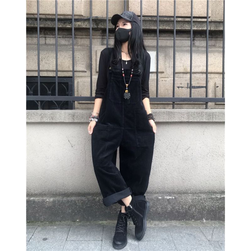 Литературные и художественные большого размера утолщенные теплые вельветовые повседневные брюки женские зимние новый стиль свободные скрывающие полноту и стройнящие комбинезоны