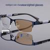 High-End Semi-Rimless Men's Photochromic Myopia Glasses - Anti-Blue Light, Prescription Compatible, Trendy Design