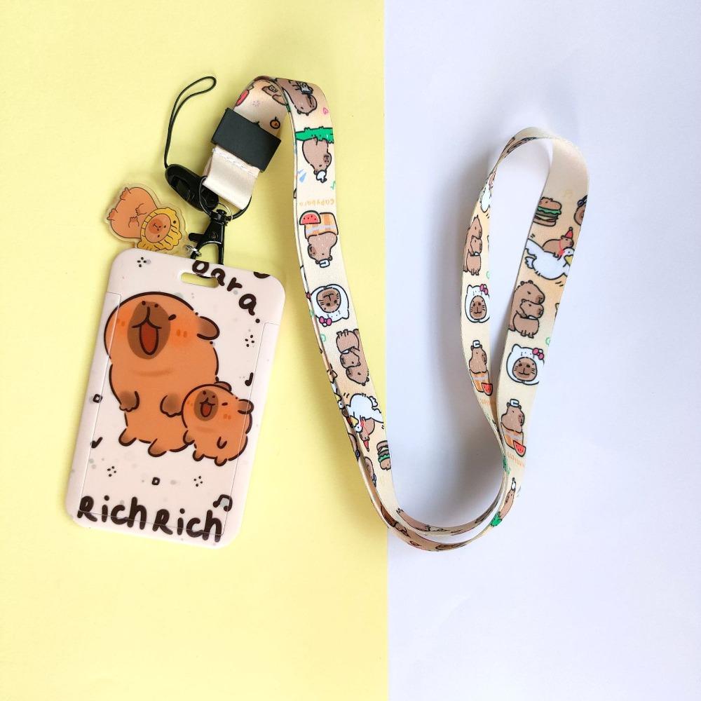ABS ID Protection Card Case Cartoon Printing Long Lanyard Card Case Anti Loss Card Sleeve