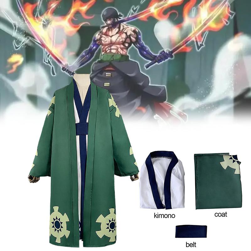 Костюм-кимоно Ророноа Зоро из One Piece, полный комплект, идеально подходит для Comic Con, Хэллоуина и семейных собраний.