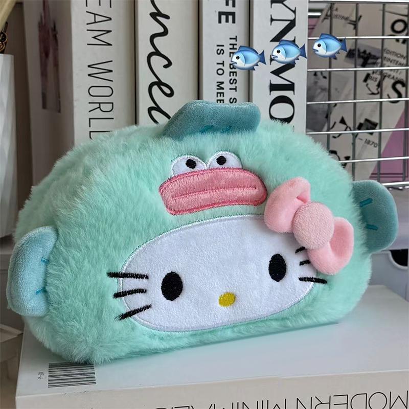 Cute Cartoon Cat Plush Pencil Case Large Capacity Multifunctional Stationery Storage Bag Makeup Pouch Gift