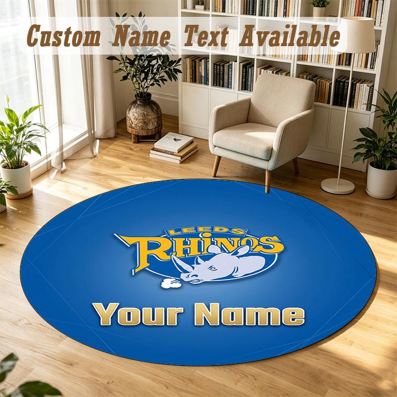 Round Rug Custom NameLeeds Rhinos Pattern Non Slip Carpet Home Floor Decor
