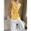 Sinan 3D Twisted French Pleated V-Neck Slim Sleeveless Vest SN3737