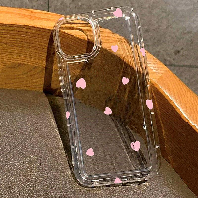 Heart Stamp Aesthetic Clear Phone Case For iPhone 17 Air 16 e 15 14 13 12 11 Pro Max Plus Mini SE Soft Clear Cover Girls Gift
