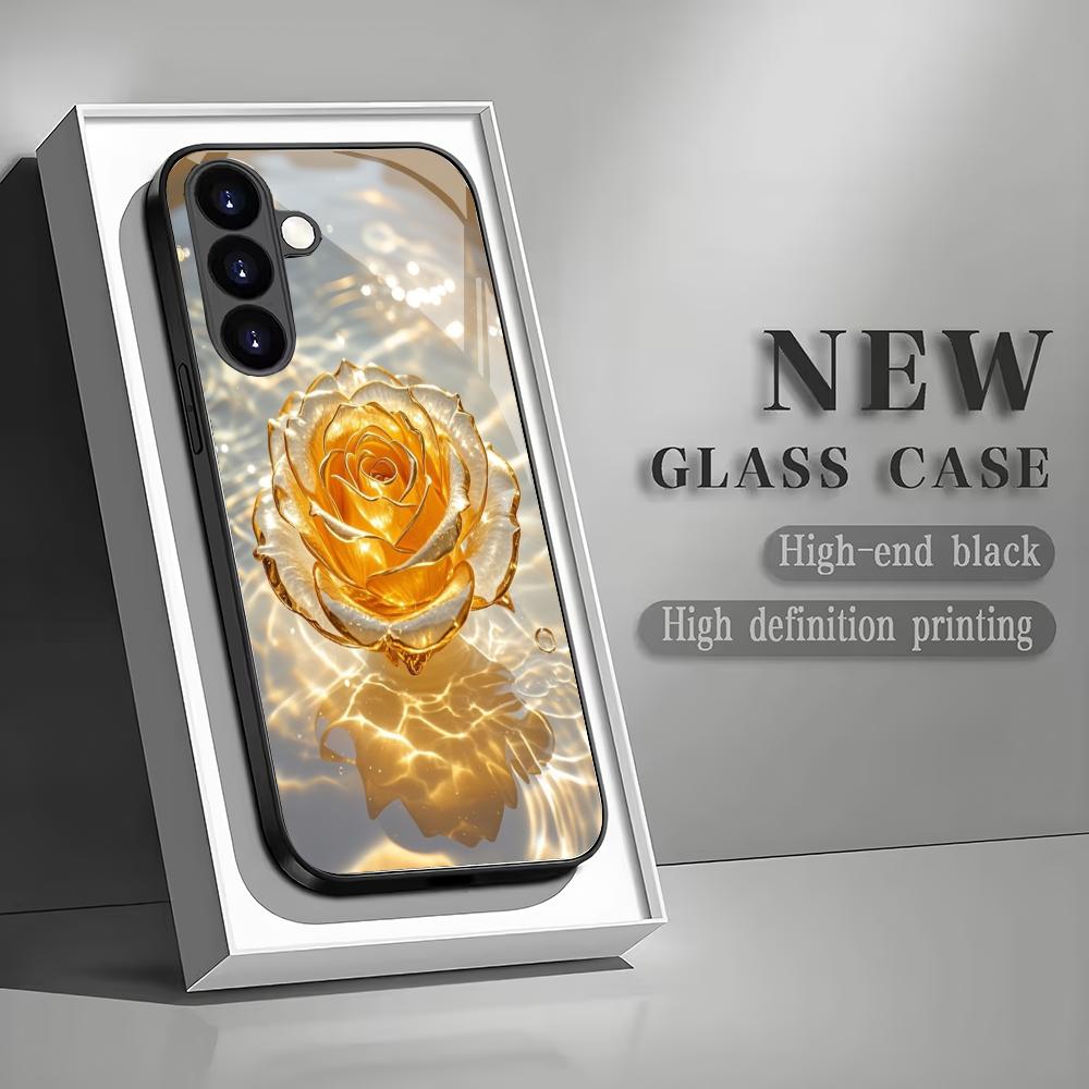 Закаленное стекло для телефона с рисунком 'Цветок розы', подходит для Samsung Galaxy S26 S25 S24 S23 S22 S20 FE/Ultra/Plus, противоударная задняя крышка