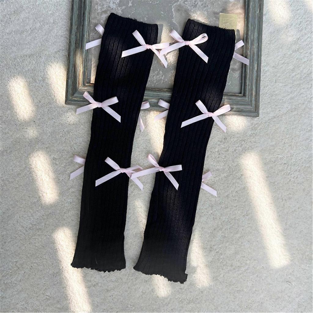 Leg Warmers for Women Girls Ballet Style Lolitas Leg Warmer Bowknot Knit Long Socks Gothic Harajuku Leg Cover Stockings White