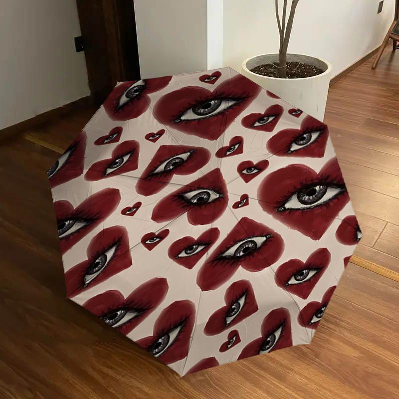 Eye-catching Heart-Shaped Eyes Printed Umbrella - Automatic Opening & Closing, Portable Folding Design, Outdoor Use, Festival Gift for Fans,