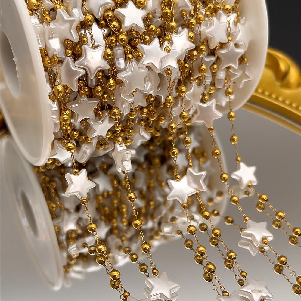 1 Meter Stainless Steel 3mm Gold Beaded Stone Pearls Chains for DIY Jewelry Findings Necklace Bracelet Supplies Earrings Making